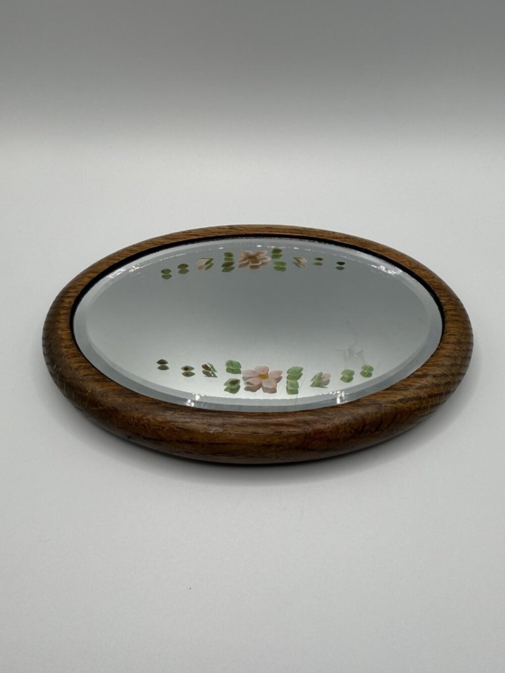 Vintage Schmid Wood Mirror with Hand Painted Floral